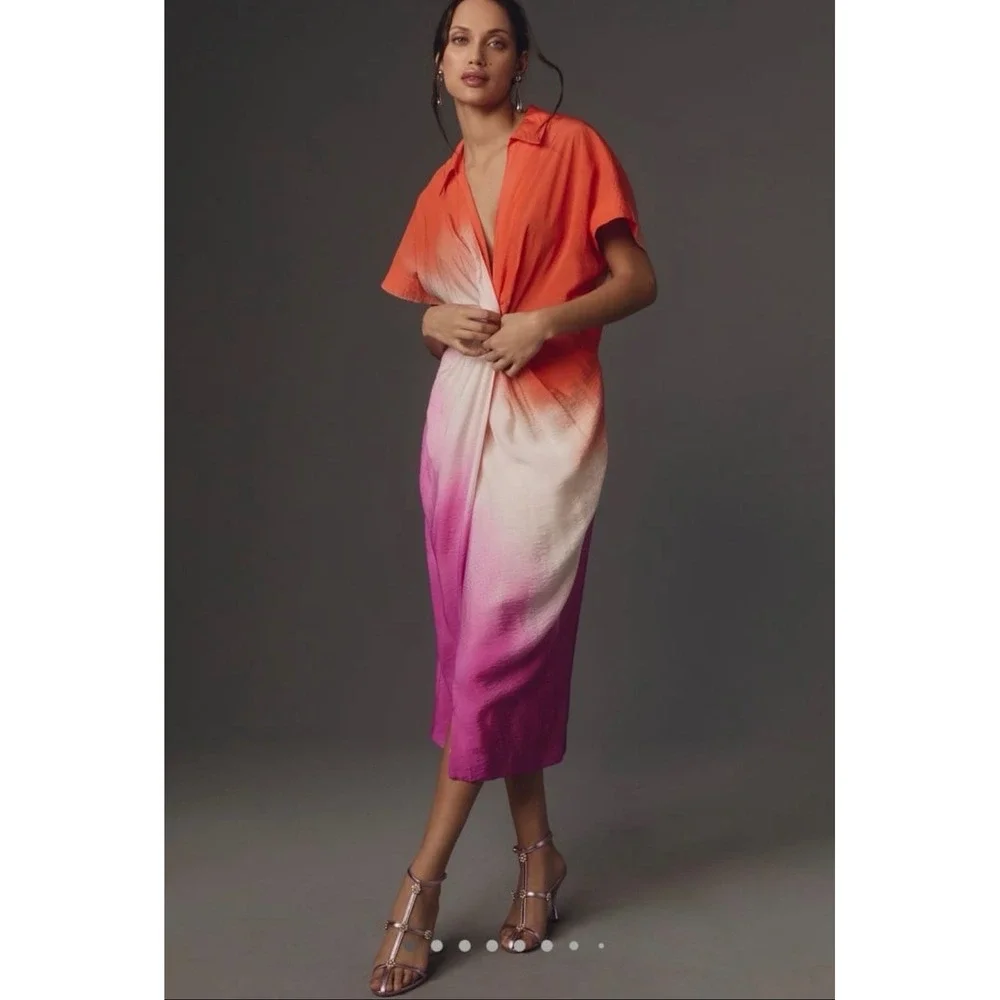 Anthropologie Orange Cream Purple Ombre Midi Dress - Picture 9 of 12